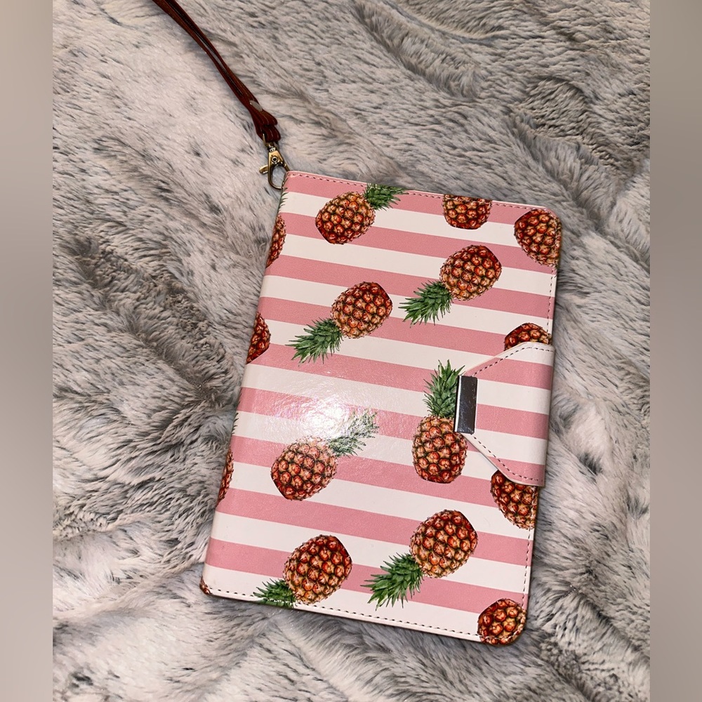 ULAK Pink White Striped Tropical Pineapple IPad iPad Mini Case Stand